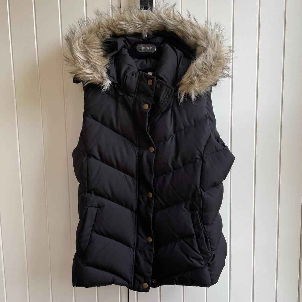 Black Faux Fur Hooded Puffer Vest